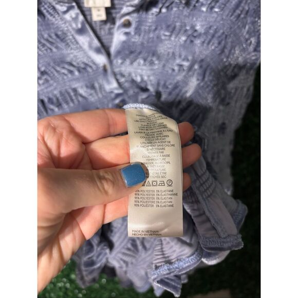 Anthropologie Maeve Shirred Velvet Buttondown Tee Sz Medium - Picture 4 of 5